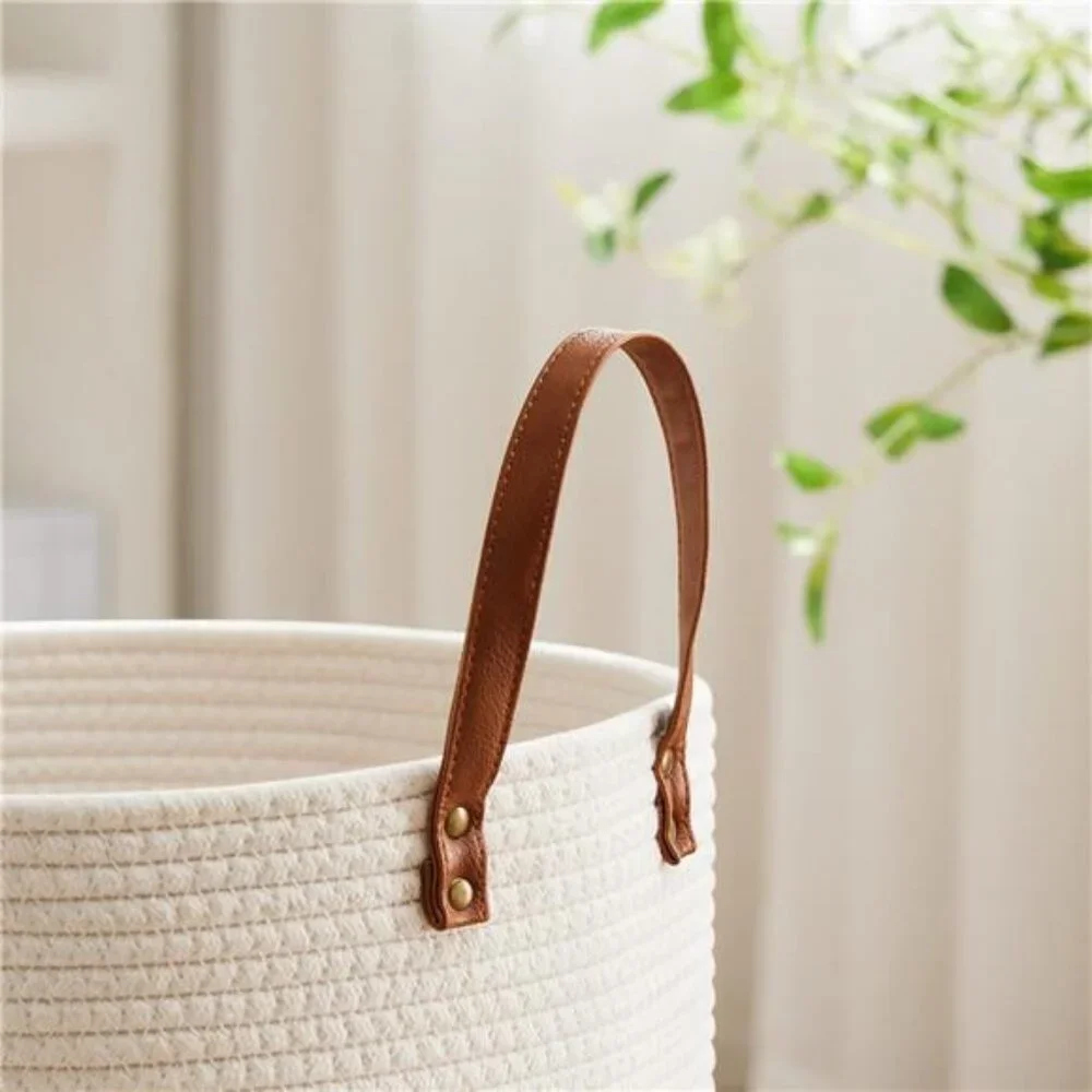 Tall Laundry Basket, Large Dirty Clothes Hamper with Leather Handle